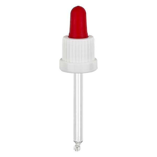 pipette en verre blanc/rouge 18mm, longueur 66 st.