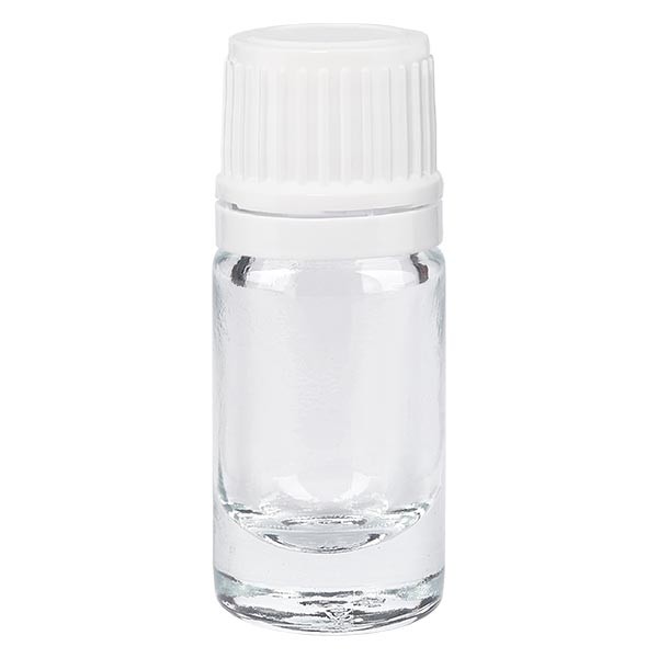 Flacon pharma. clair 5 ml bouch. à vis blanc inviolable