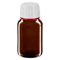 30ml Euro-medicijnfles bruin met witte schroefsluiting VR 30ml Euro-medicijnfles bruin met witte schroefsluiting VR