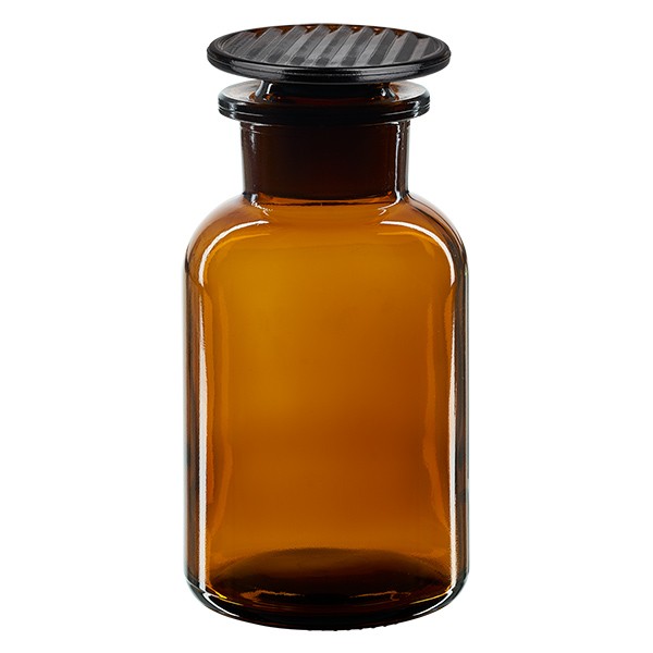 Apothekersfles 250 ml wijde hals bruin glas incl. glazen stop