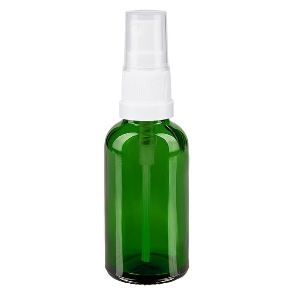 Groenen glazen flessen 30ml met wit pompverstuiver