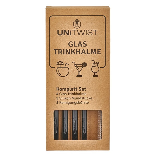 Glazen rietje set zwart met Softtips UNiTWIST