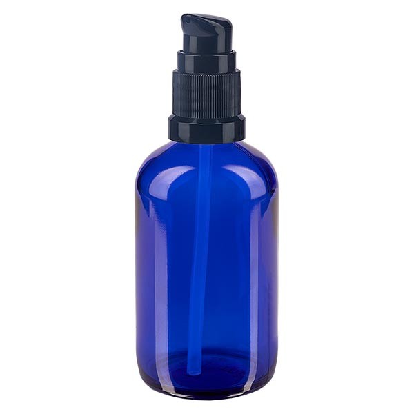 Blauwe glazen flessen 100ml met zwart pompsluiting