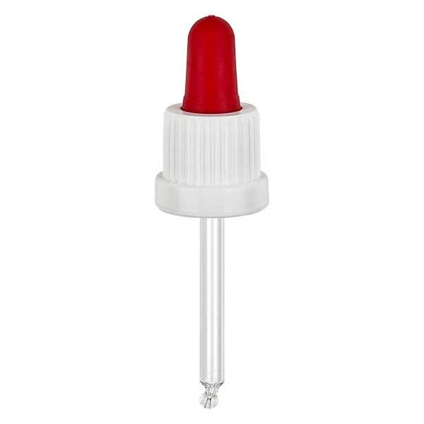 Glazen druppelpipet wit/rood 18 mm PL53.5 garantiesluiting (OV)