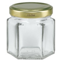 Bocal hexagonal de 47 ml avec couvercle BioSeal or UNiTWIST Bocal hexagonal de 47 ml avec couvercle BioSeal or UNiTWIST