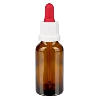 Pipetfles bruin 20ml, pipet wit/rood VR Pipetfles bruin 20ml, pipet wit/rood VR