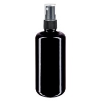 Fles van violet glas 100 ml met pompverstuiver zwart Fles van violet glas 100 ml met pompverstuiver zwart