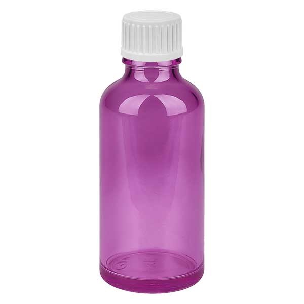 Flacon de 50 ml (globules) avec bouchon standard PurpleLine UT18/50 et anneau verseur blanc de 3 mm