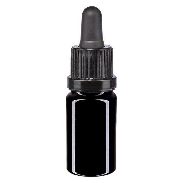 Apothekersfles violet glas 5 ml pipetfles groen zwart, garantiesluiting (OV)