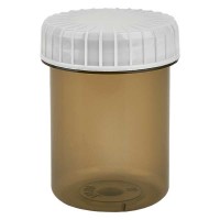 Kunststof pot 40 ml transparant met geribbeld wit schroefdeksel van PE, type sluiting Standaard Kunststof pot 40 ml transparant met geribbeld wit schroefdeksel van PE, type sluiting Standaard