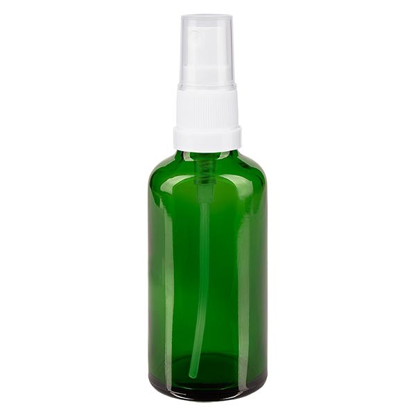 Groenen glazen flessen 50ml met wit pompverstuiver