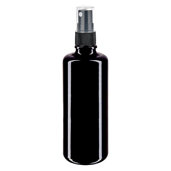 Fles van violet glas 50 ml met pompverstuiver zwart