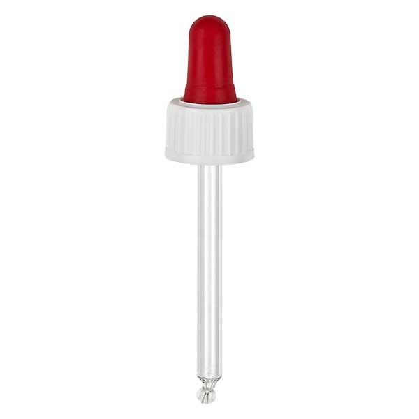 Glazen druppelpipet wit/rood 18 mm PL66 garantiesluiting St