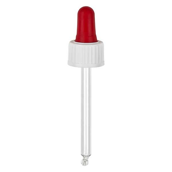 pipette en verre blanc/rouge 18mm, longueur 66 st.