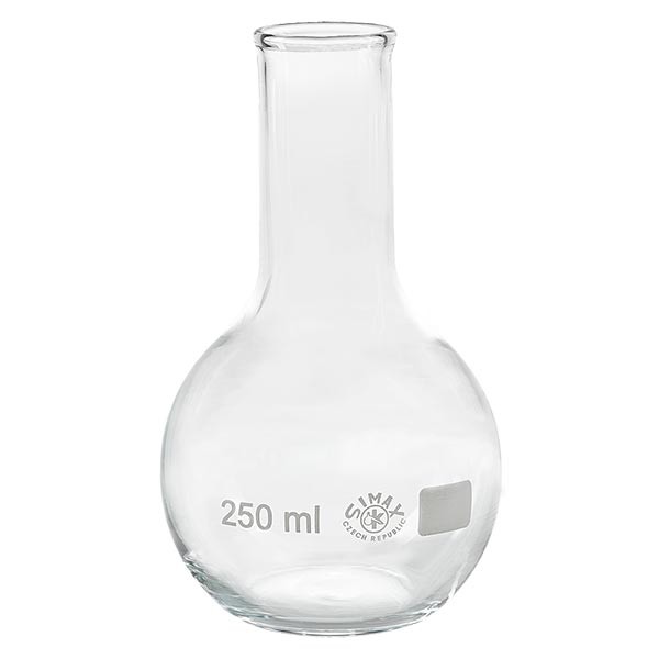 Platbodem kolf 250ml nauwe hals borosilicaat met afgeronde rand