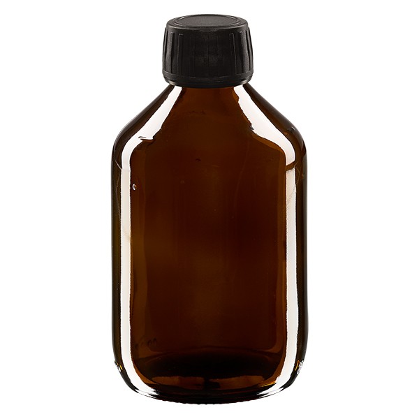 Flacon médical 300 ml couleur ambrée avec bouchon noir
