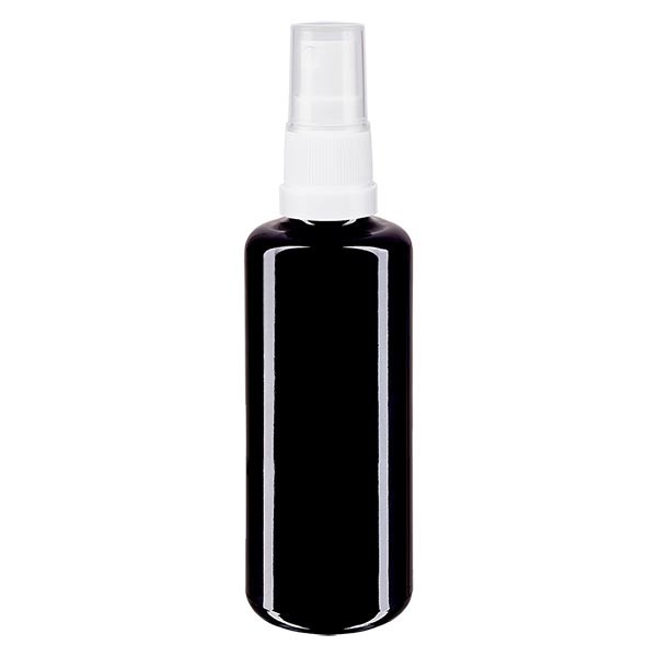 Fles violet glas 50 ml met pompverstuiver wit