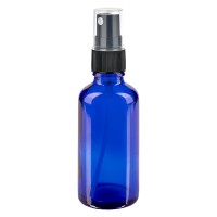 Blauwe glazen flessen 50ml met zwart pompverstuiver Blauwe glazen flessen 50ml met zwart pompverstuiver