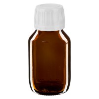 50ml Euro-medicijnfles bruin met witte schroefsluiting VR 50ml Euro-medicijnfles bruin met witte schroefsluiting VR