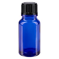 Blauwe glazen flessen 10ml met zwart sluiting St Blauwe glazen flessen 10ml met zwart sluiting St