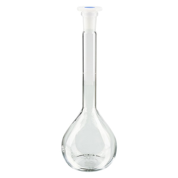 Ballon gradué 200 ml au rodage normalisé 14/23, en verre borosilicate avec bouchon en PEHD