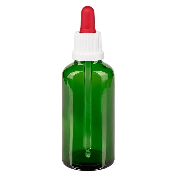 Pipetfles groen 50ml, pipet wit/rood VR