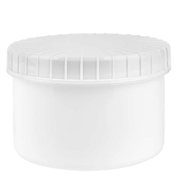Kunststof pot 250 ml wit met geribbeld witte schroefdeksel van PE, type sluiting Standaard