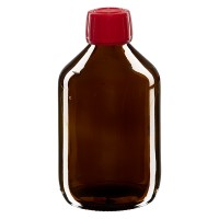 300ml Euro-medicijnfles bruin met rode schroefsluiting VR 300ml Euro-medicijnfles bruin met rode schroefsluiting VR