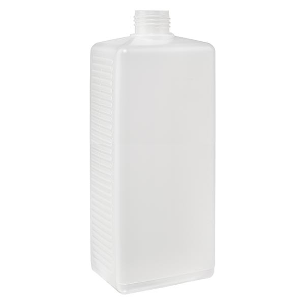 Hoekige fles 1000ml PE blank ND 25, zonder deksel