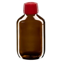 200ml Euro-medicijnfles bruin met rode schroefsluiting VR 200ml Euro-medicijnfles bruin met rode schroefsluiting VR