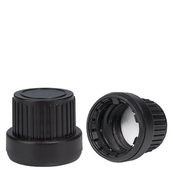 Bouchon à vis Premium + joint étanche en PE, noir 18 mm inviolable