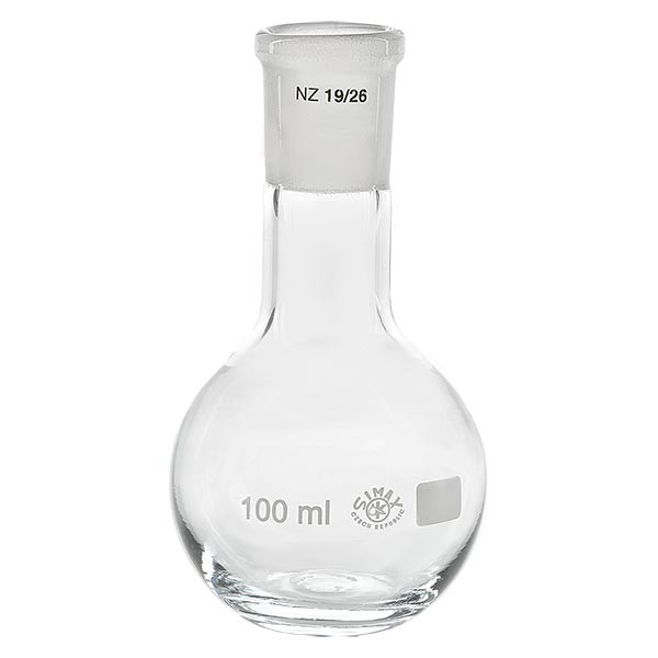 Ballon à fond plat 100 ml à col étroit, en verre borosilicate avec rodage normalisé 19/26