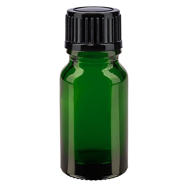 Groenen glazen flessen 10ml met zwart druppelsluiting 1mm St
