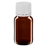 30ml Euro-medicijnfles bruin met witte schroefsluiting VR 30ml Euro-medicijnfles bruin met witte schroefsluiting VR