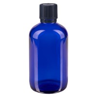 Blauwe glazen flessen 100ml met zwart druppelsluiting 1mm kinderslot Bliw. VR Blauwe glazen flessen 100ml met zwart druppelsluiting 1mm kinderslot Bliw. VR