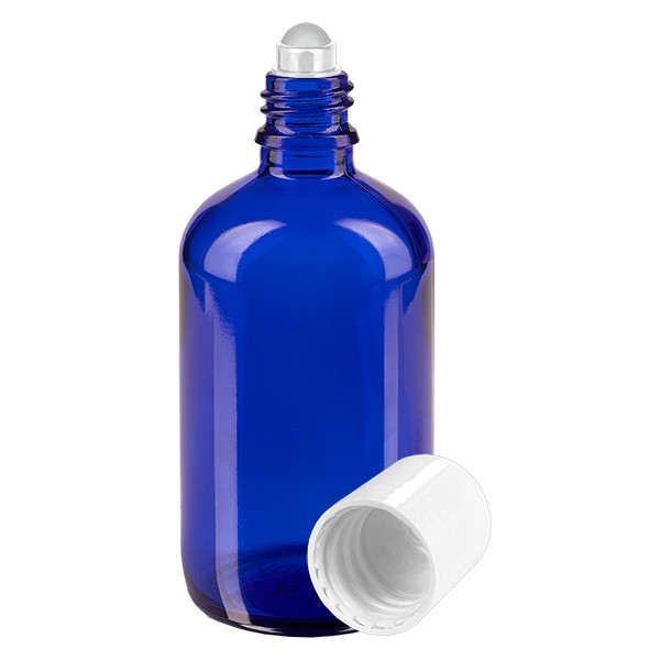 Flacon de déodorant en verre bleu 100 ml, déo à bille vide