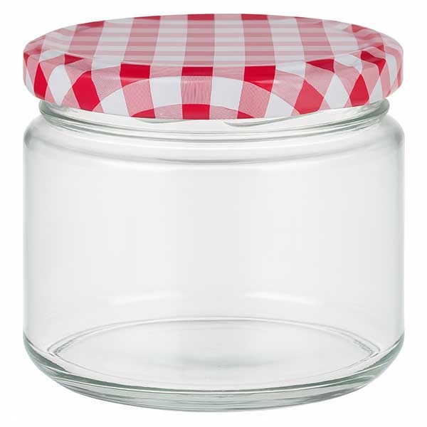 330ml rond glas met BasicSeal deksel rood/wit UNiTWiST