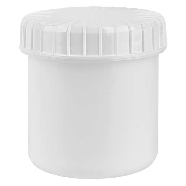Kunststof pot 75 ml transparant met geribbeld wit schroefdeksel van PE, type sluiting Standaard