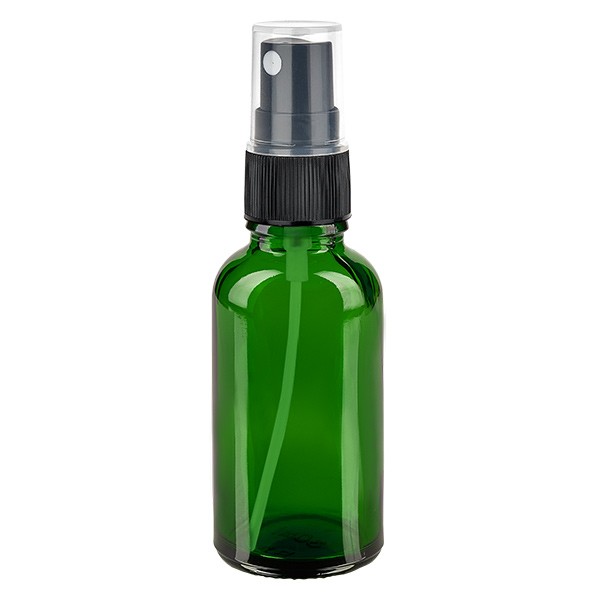 Flacon compte-gouttes vert 30 ml DIN18 avec spray