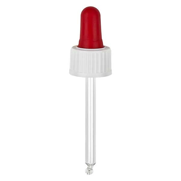 Glazen-druppelpipet wit/rood 18 mm PL53.5 st