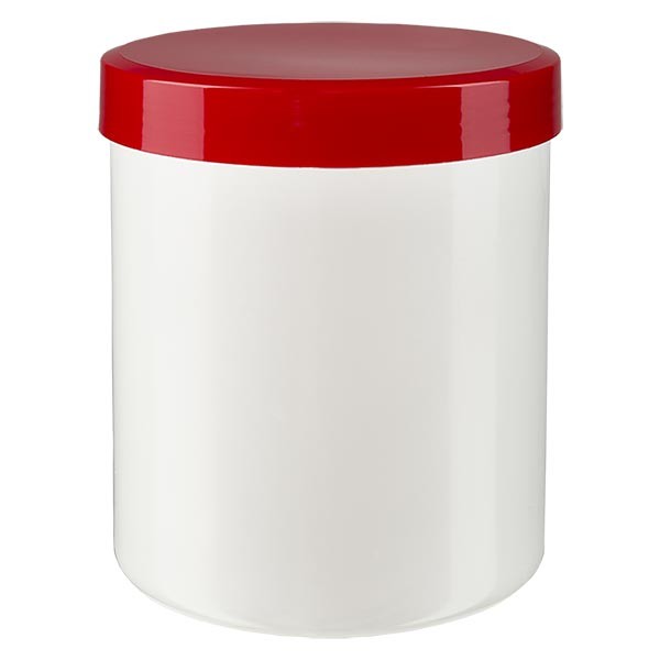 Pot à onguent blanc 150 g avec couvercle rouge (PP)