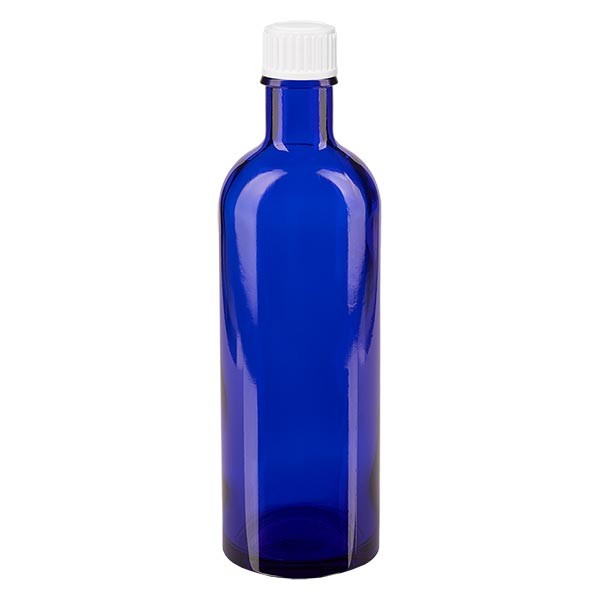 Blauwe glazen flessen 200ml met wit schroefsluiting St