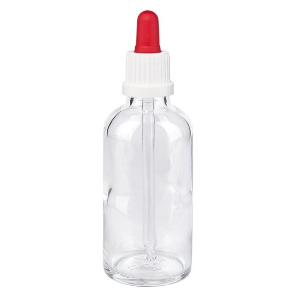 Pipetfles helder 50ml, pipet wit/rood VR