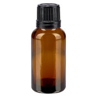 Bruine glazen fles 20ml met zwart schroefsluiting uitgietring VR Bruine glazen fles 20ml met zwart schroefsluiting uitgietring VR