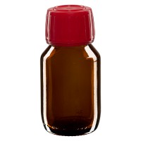 50ml Euro-medicijnfles bruin met rode schroefsluiting VR 50ml Euro-medicijnfles bruin met rode schroefsluiting VR