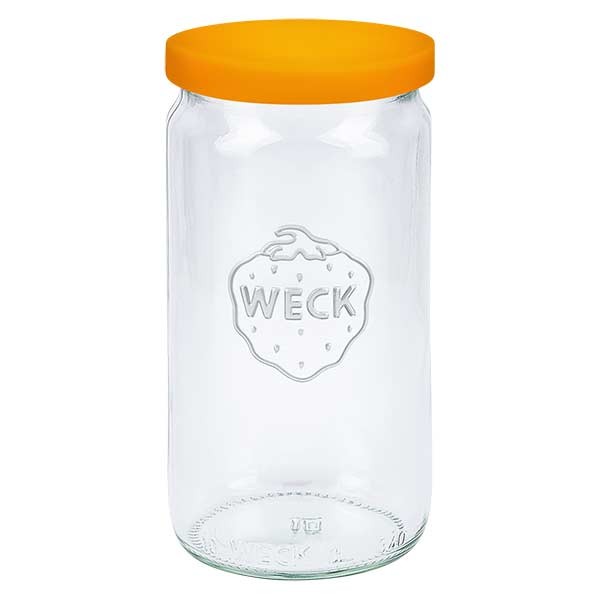 WECK-cilinderglas 340ml met oranje siliconenhoes