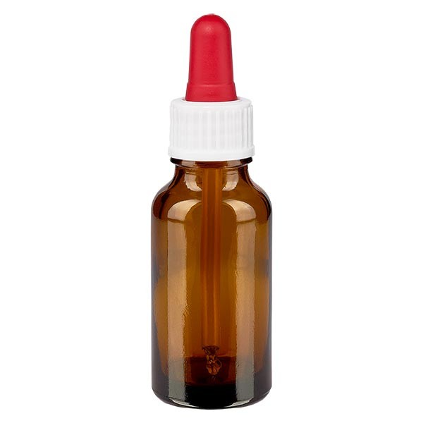 Flacon brun 20 ml + pipette rouge et blanche standard