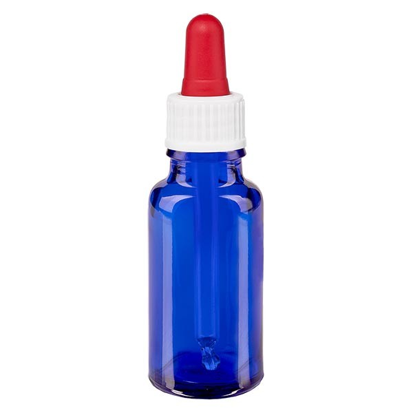 Apothekersfles blauw 20 ml pipet wit/rood, Standaard