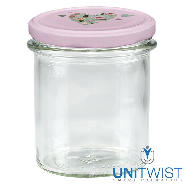 Bocal en verre 350 ml + couvercle BasicSeal cœur rose UNiTWIST®