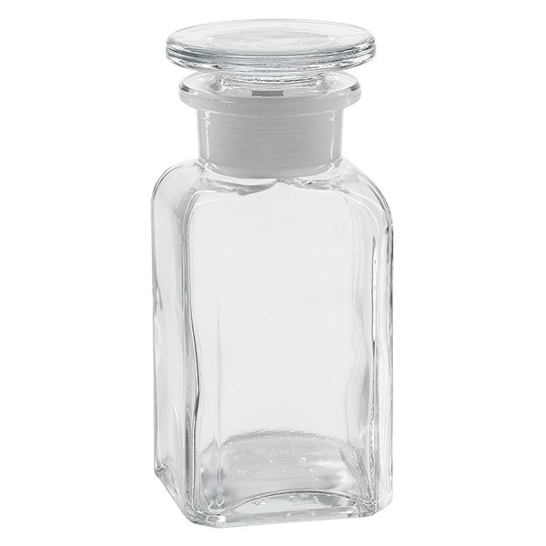 Vierkant-apothekersfles 100 ml wijde hals helder glas incl. glazen stop